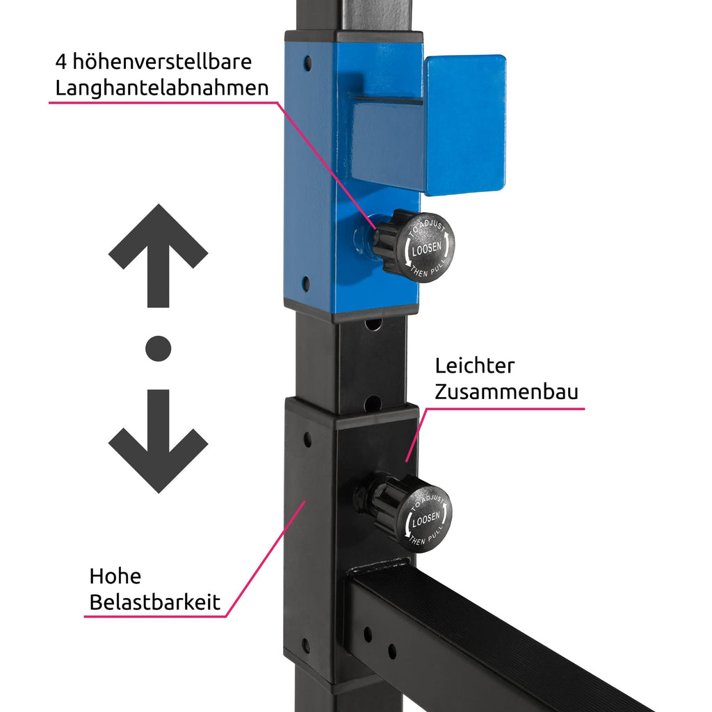 tectake Kraftstation – Power Rack mit Latzug & Klimmzugstange, Schwarz/Blau