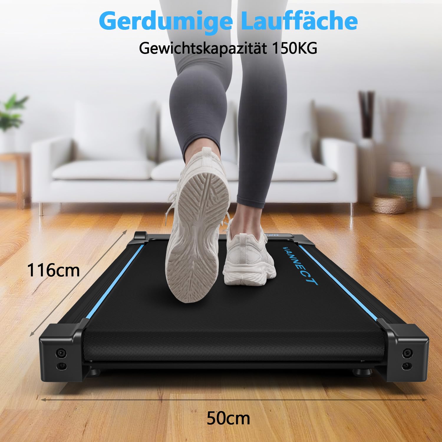 VANNECT Walking Pad – Tragbares Laufband für Zuhause mit Steigung, 1–10 km/h, LED-Display, Fernbedienung, 2,75 HP, bis 150 kg belastbar