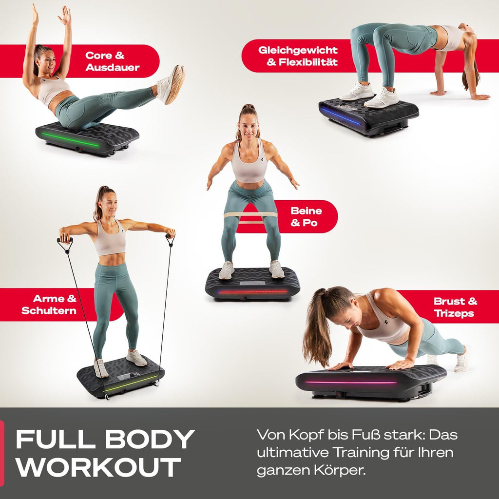 Sportstech 4D Vibrationsplatte VP400 sVibe – Deutsche Qualitätsmarke, Smart LED, Trainingsbänder & Ropes für Zuhause