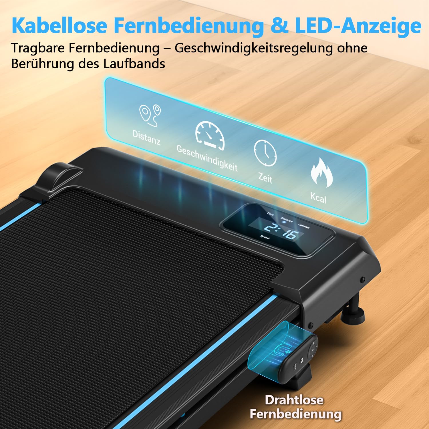 VANNECT Walking Pad – Tragbares Laufband für Zuhause mit Steigung, 1–10 km/h, LED-Display, Fernbedienung, 2,75 HP, bis 150 kg belastbar