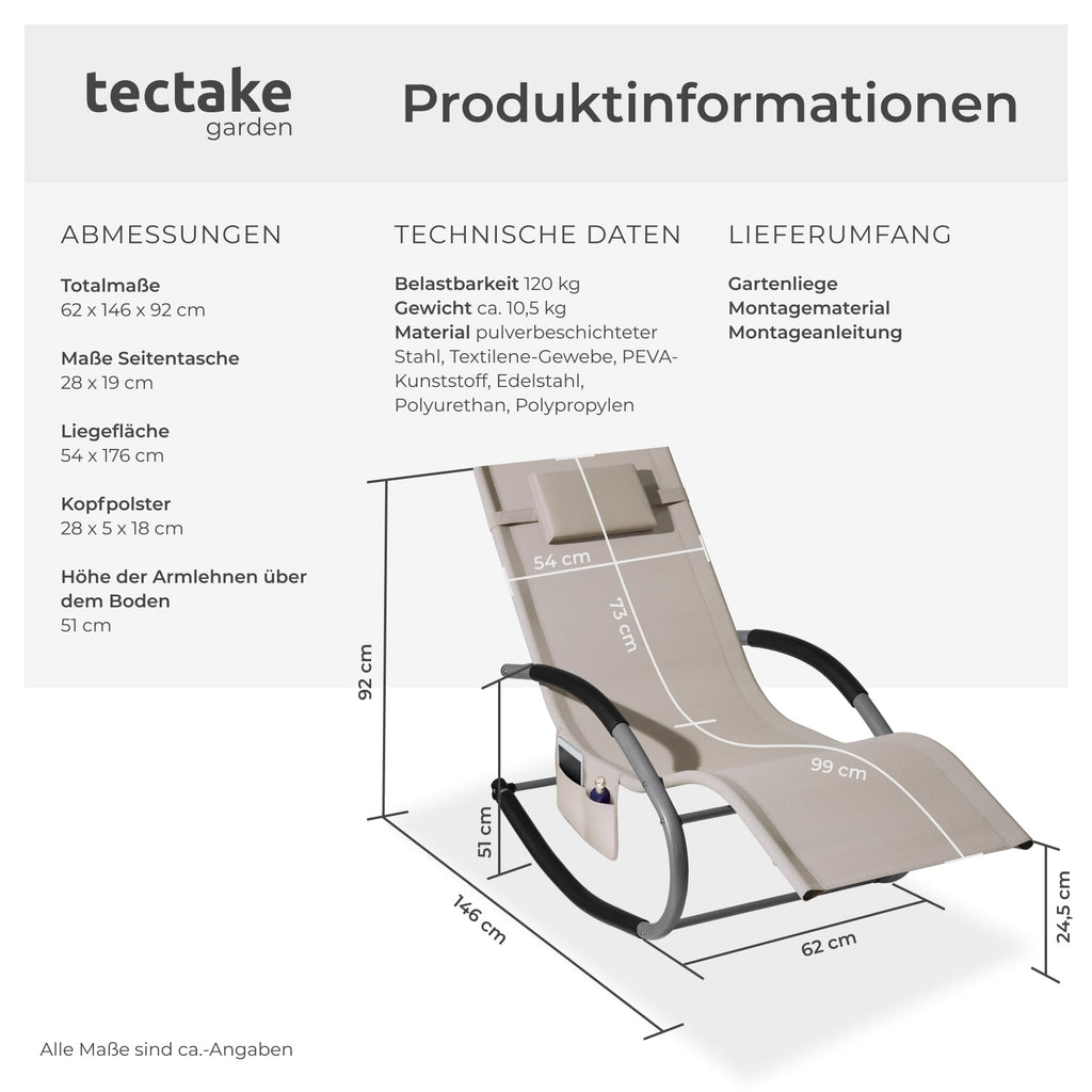 tectake® Gartenliege mit Seitentasche