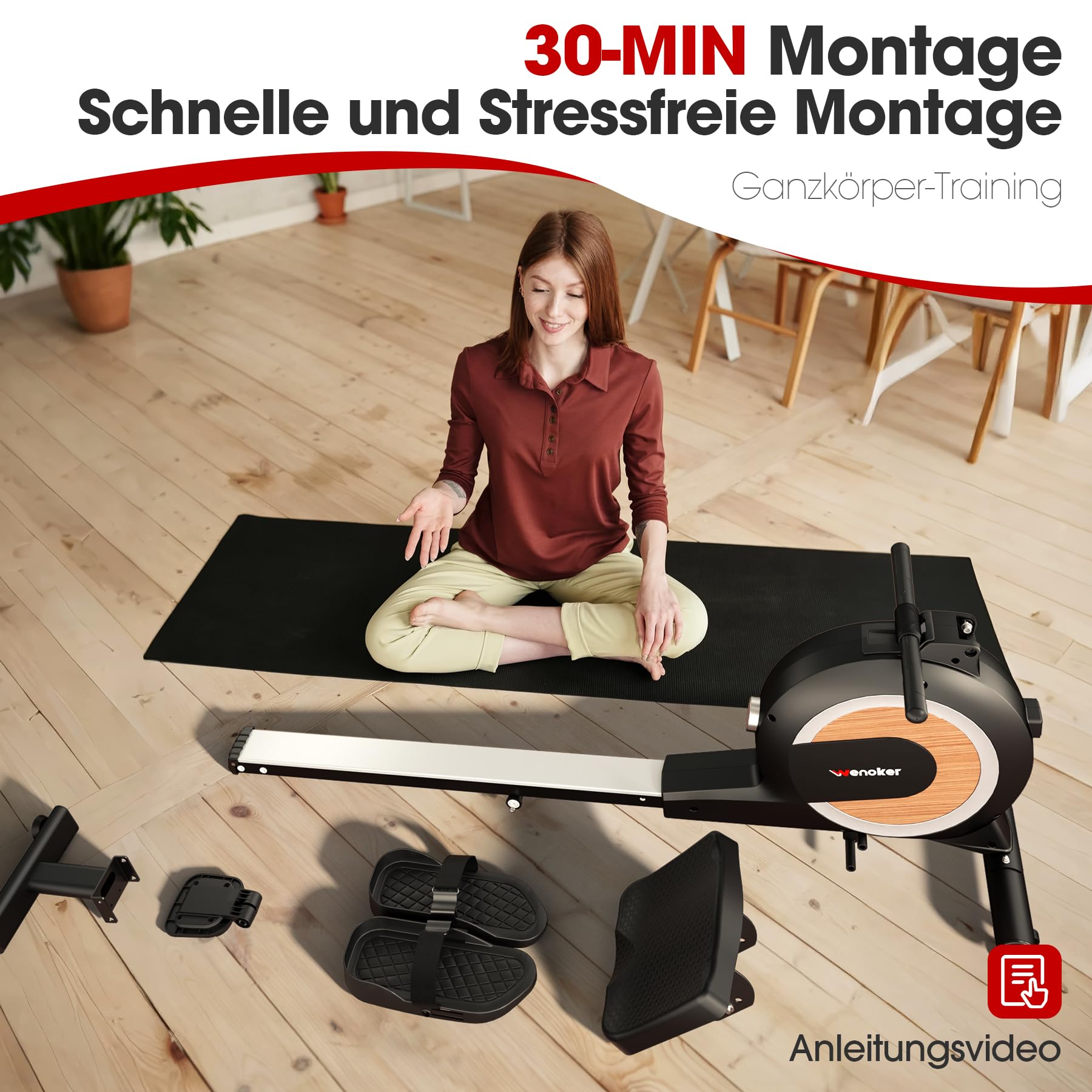 Wenoker Rudergerät – Magnetisch, 32 Stufen, App & LCD, 160 kg, klappbar