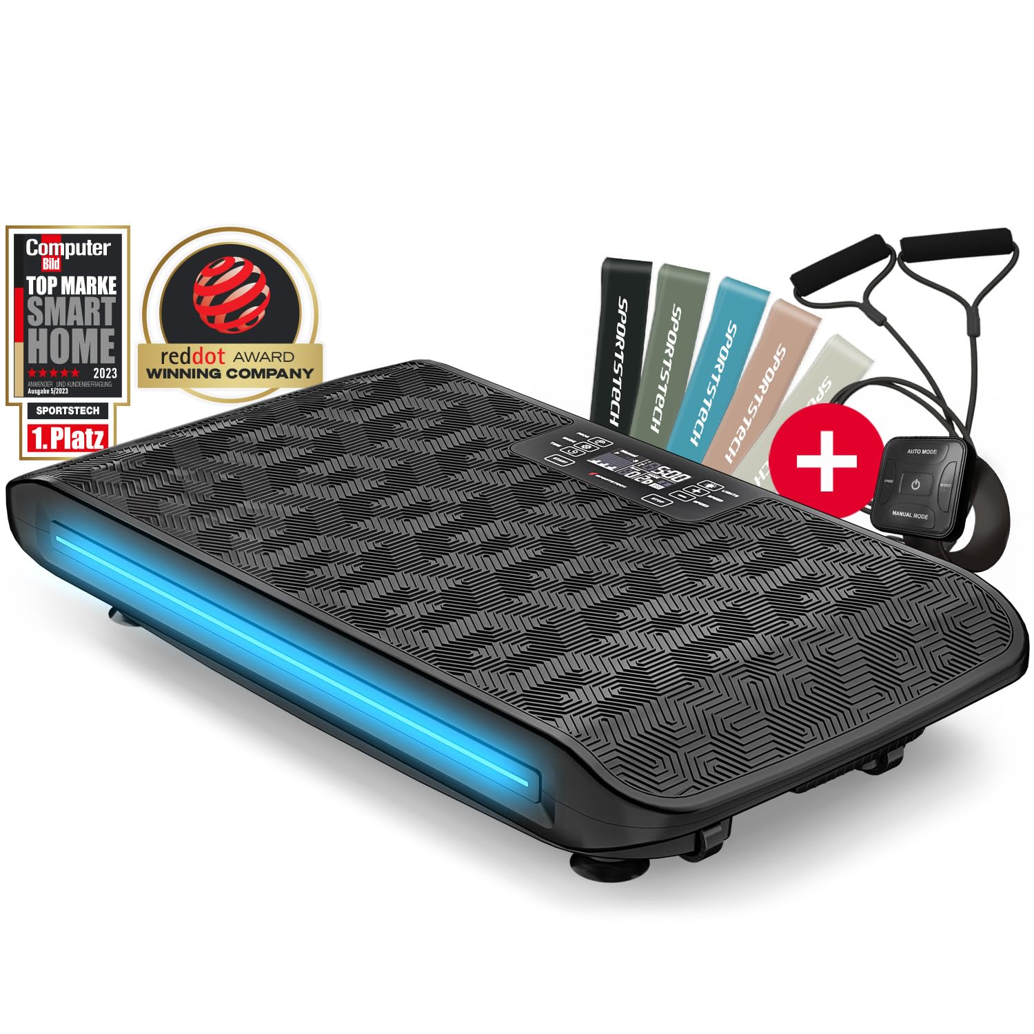 Sportstech 4D Vibrationsplatte VP400 sVibe – Deutsche Qualitätsmarke, Smart LED, Trainingsbänder & Ropes für Zuhause