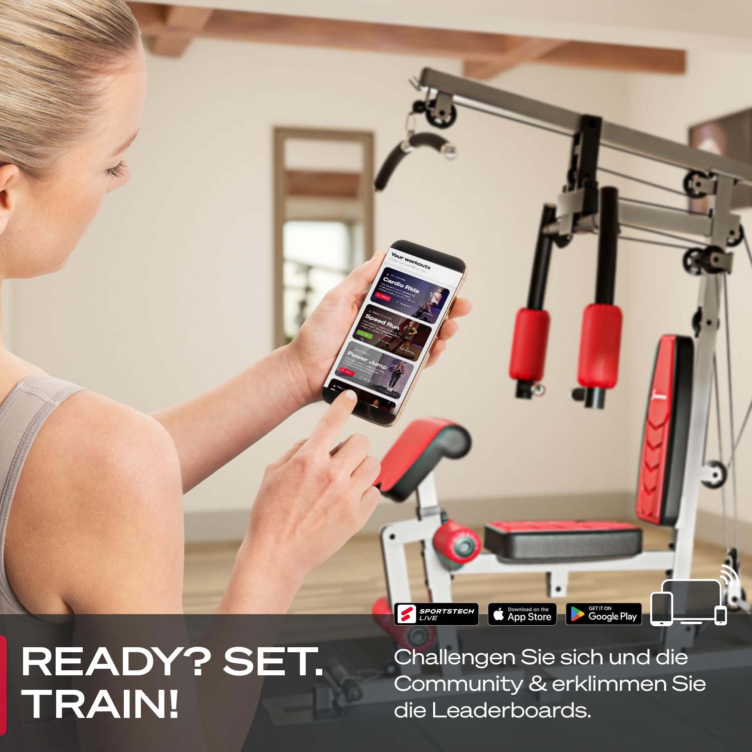 Sportstech Kraftstation HGX150/HGX200 – Homegym mit Stepper/Beinpresse 80 kg