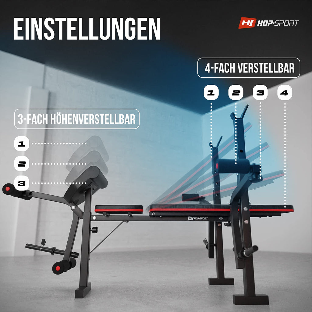 Hop-Sport Hantelbank HS-1055 – Klappbar mit Curlpult, Butterfly & 38–129,5 kg Set