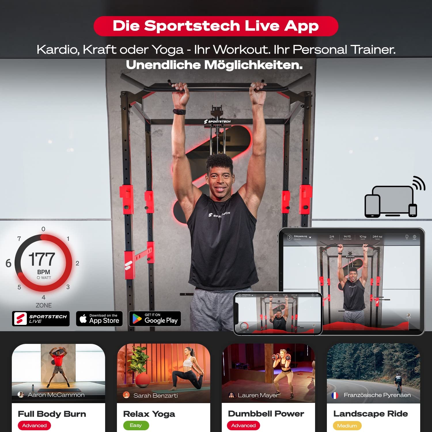 Sportstech Kraftstation HGX150/HGX200 – Homegym mit Stepper/Beinpresse 80 kg