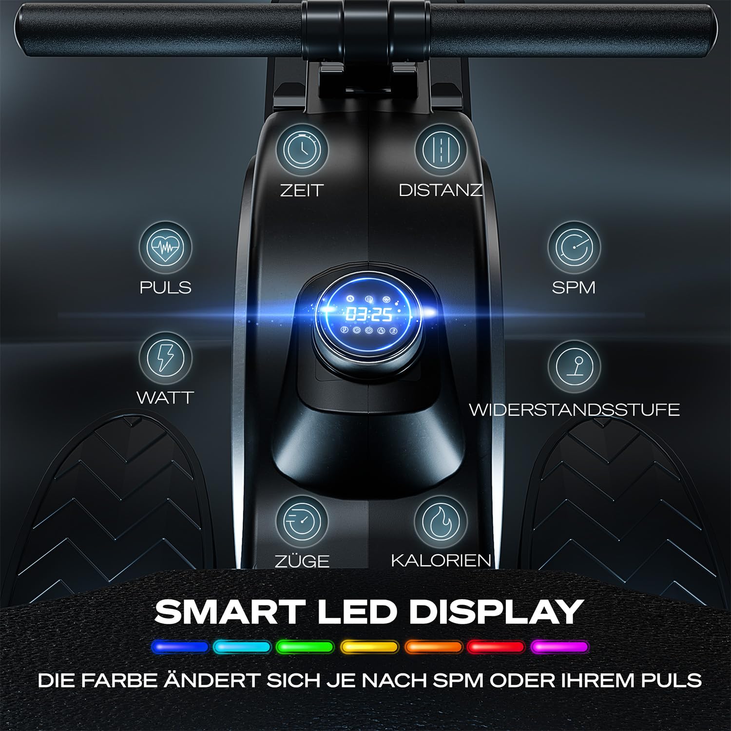 Sportstech PROwer Rudergerät Oak – Heimtrainer mit 32 Stufen, Bluetooth & LED-Display