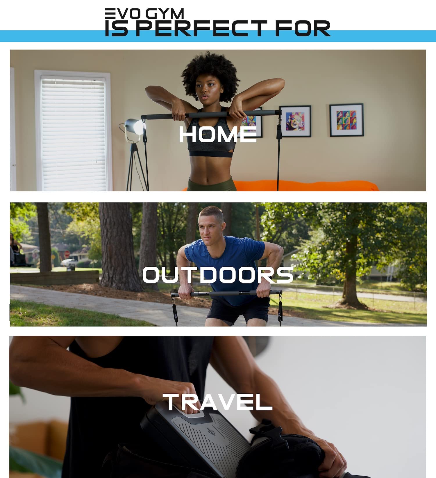 EVO Gym – Tragbares Fitnessstudio für Zuhause & Reisen | 10 Widerstandsbänder, 145 kg Belastung, Gym Bar & Griffe