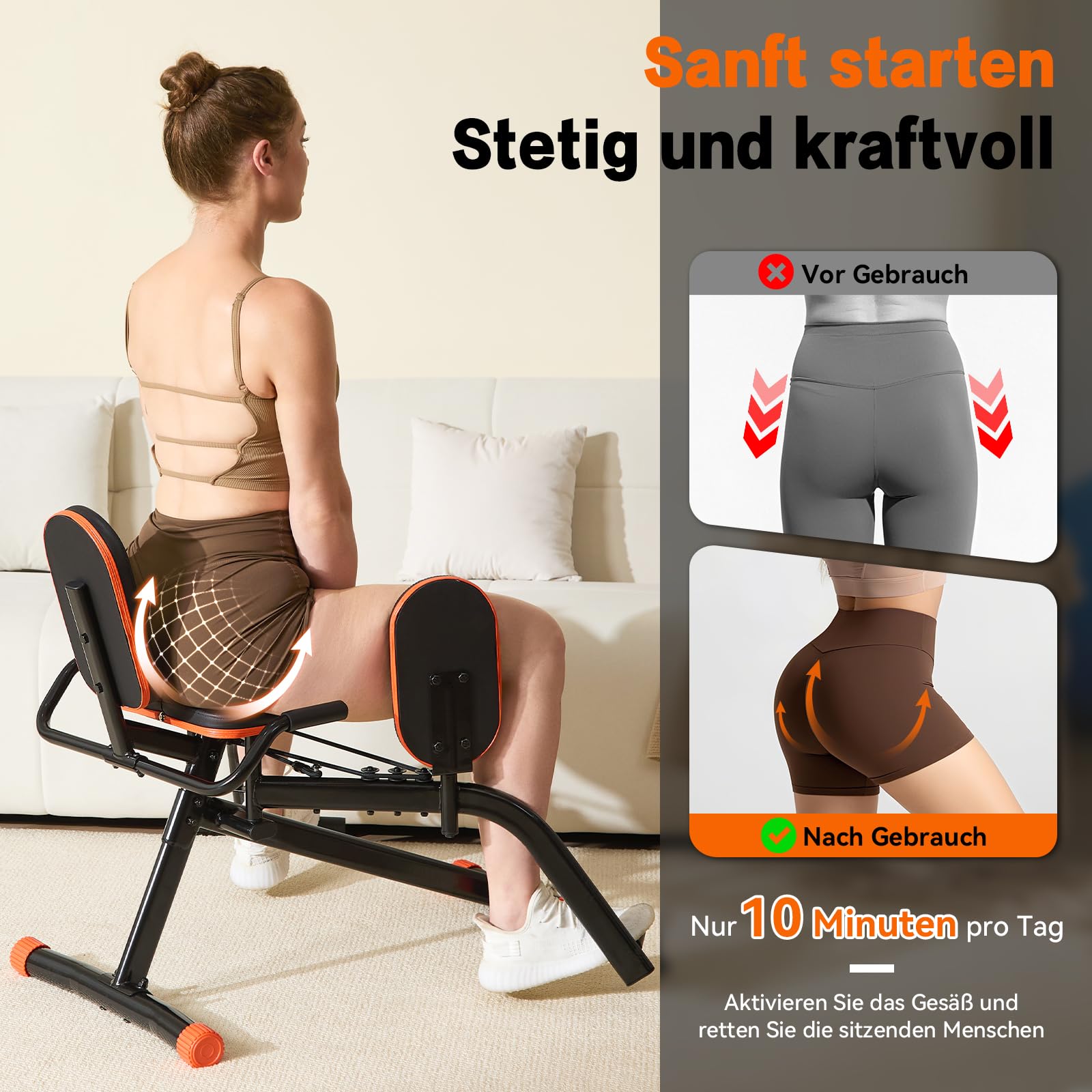 Hip Abductor Machine – Fitnessgerät für Beintraining, Schwarz/Orange