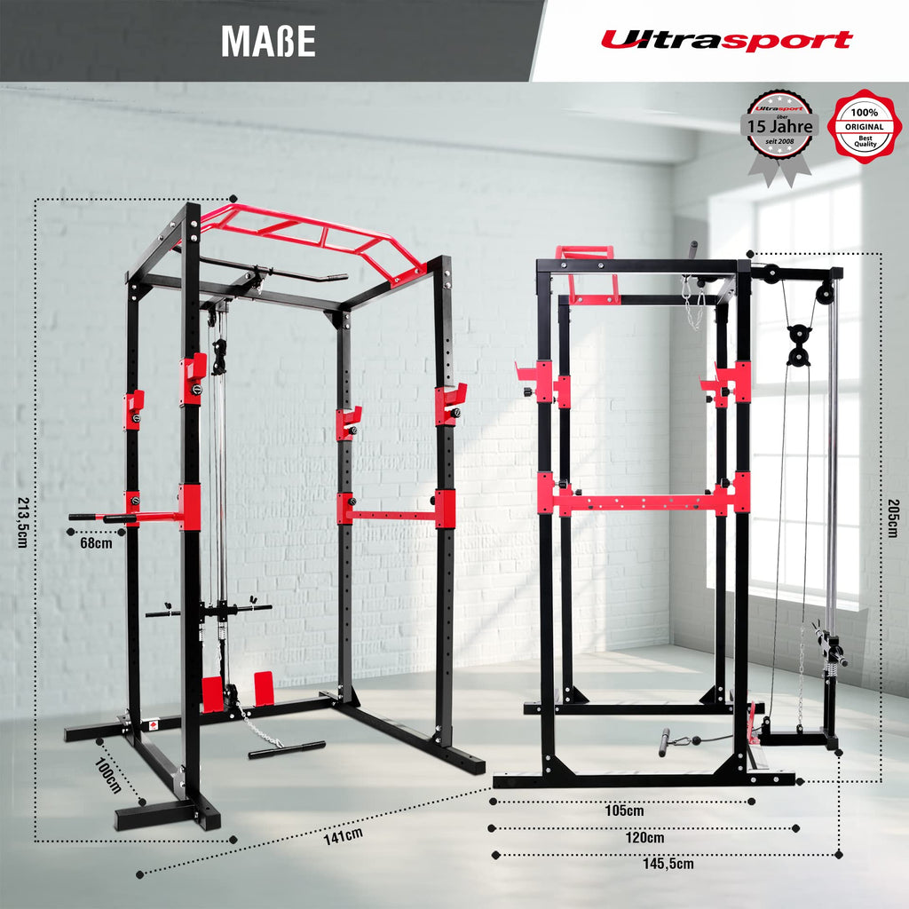 Ultrasport Power Rack – Multifunktionales Fitnessgerät, Schwarz/Rot