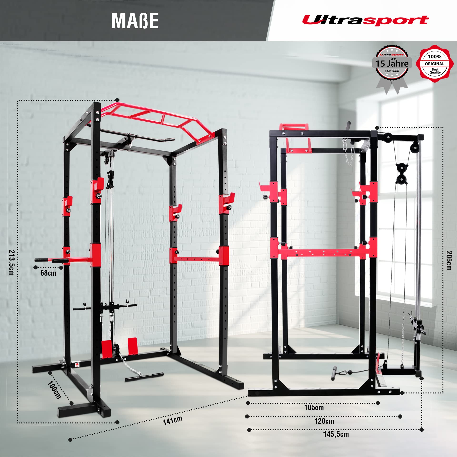 Ultrasport Power Rack – Multifunktionales Fitnessgerät, Schwarz/Rot