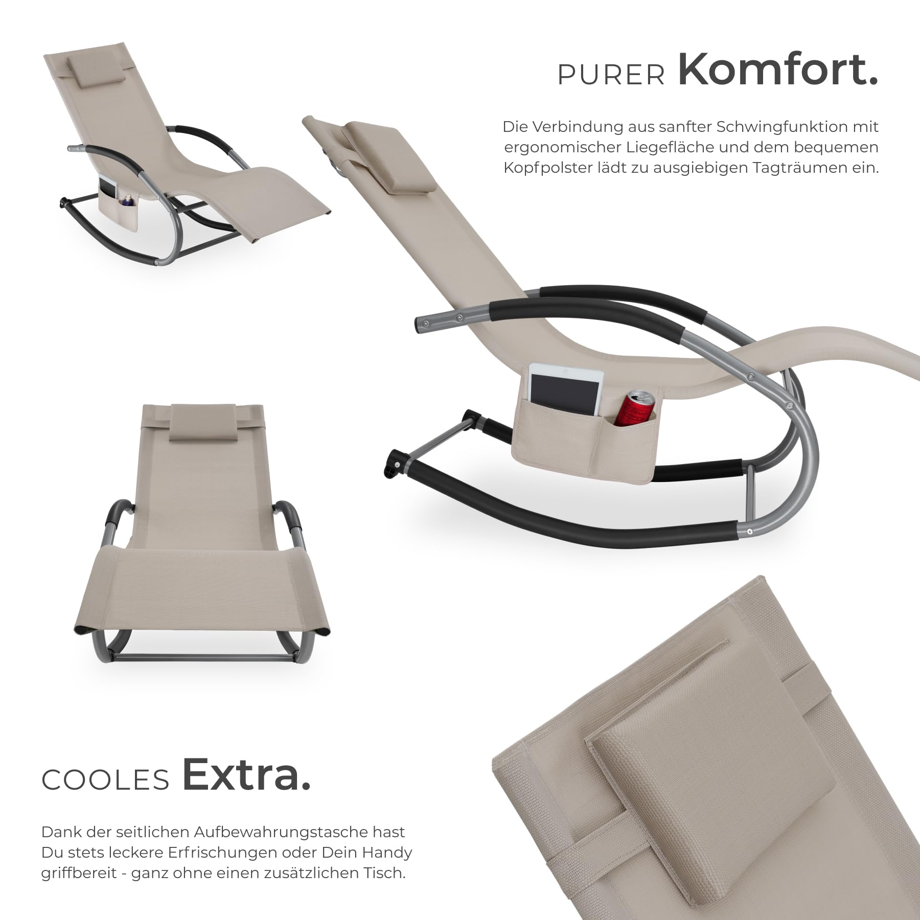 tectake® Gartenliege mit Seitentasche