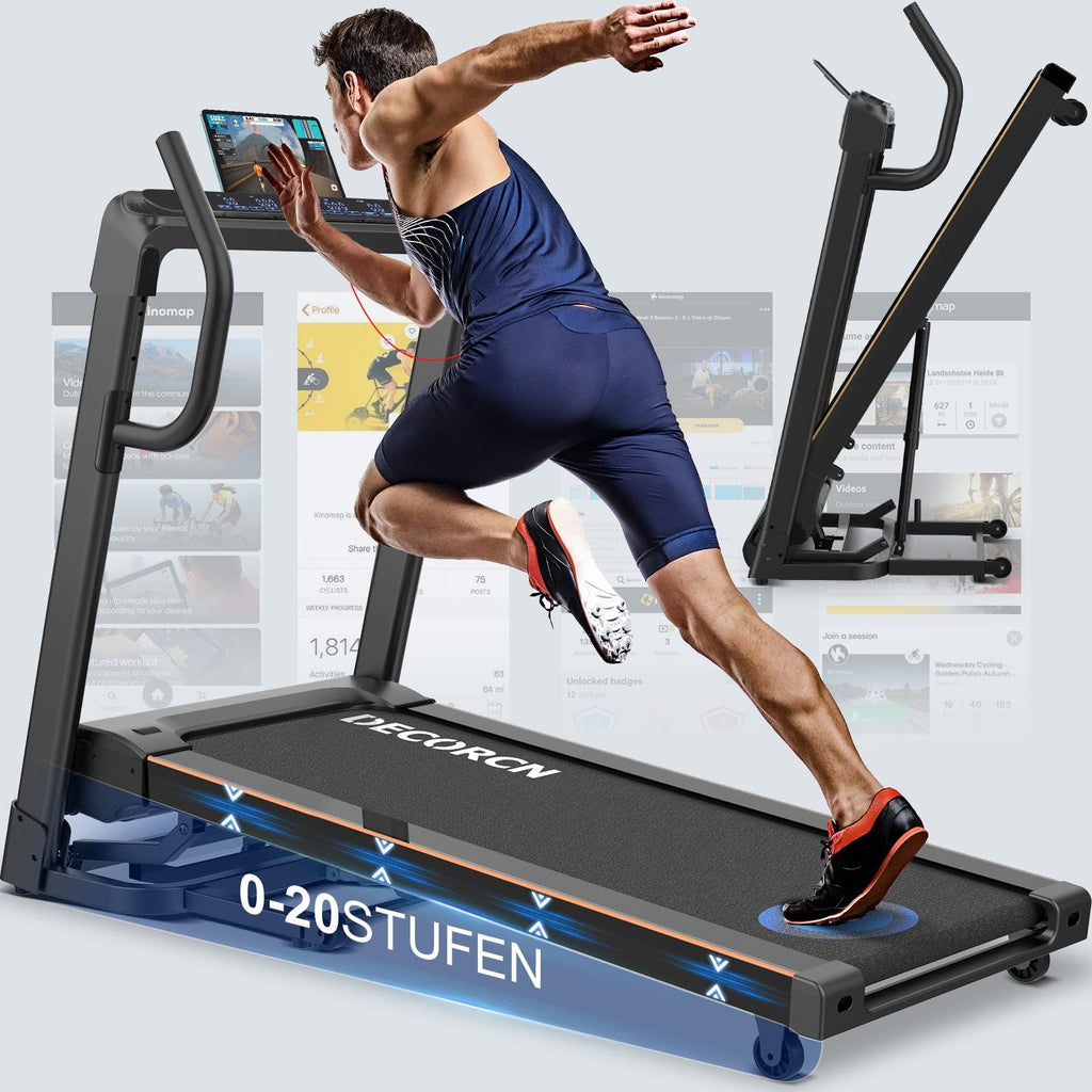 Decorcn Laufband klappbar – 4,5 PS, 16 km/h, 20 Stufen, 150 kg