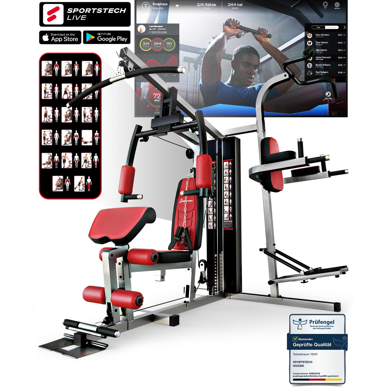 Sportstech Kraftstation HGX150/HGX200 – Homegym mit Stepper/Beinpresse 80 kg