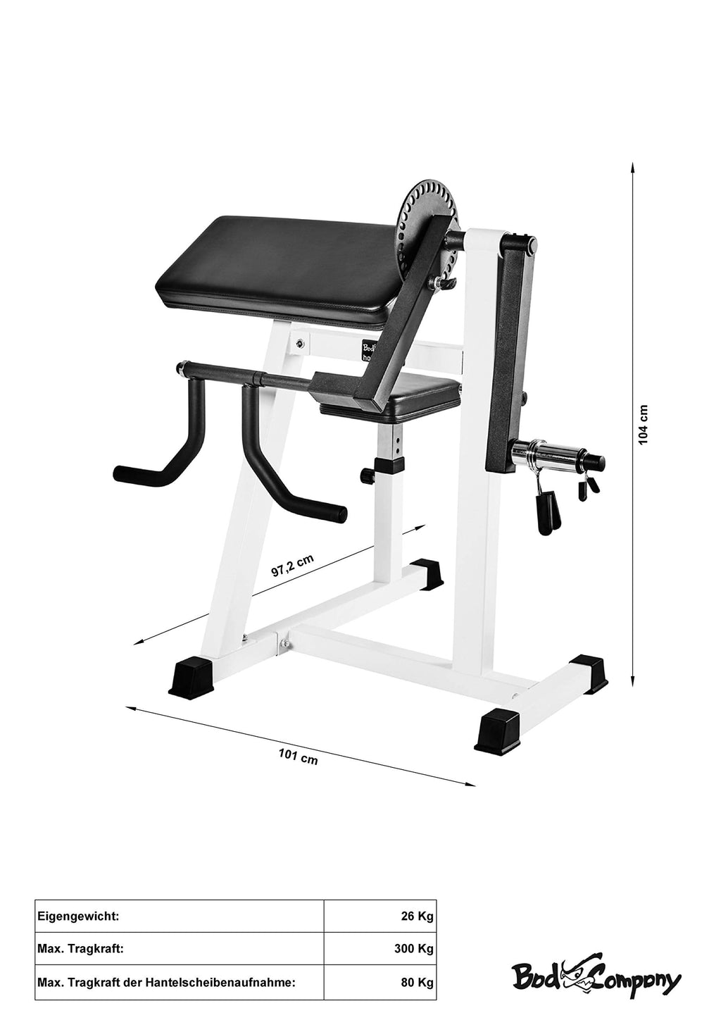 Bad Company Bizeps/Trizeps Curl Maschine – Hantelablage bis 80 kg