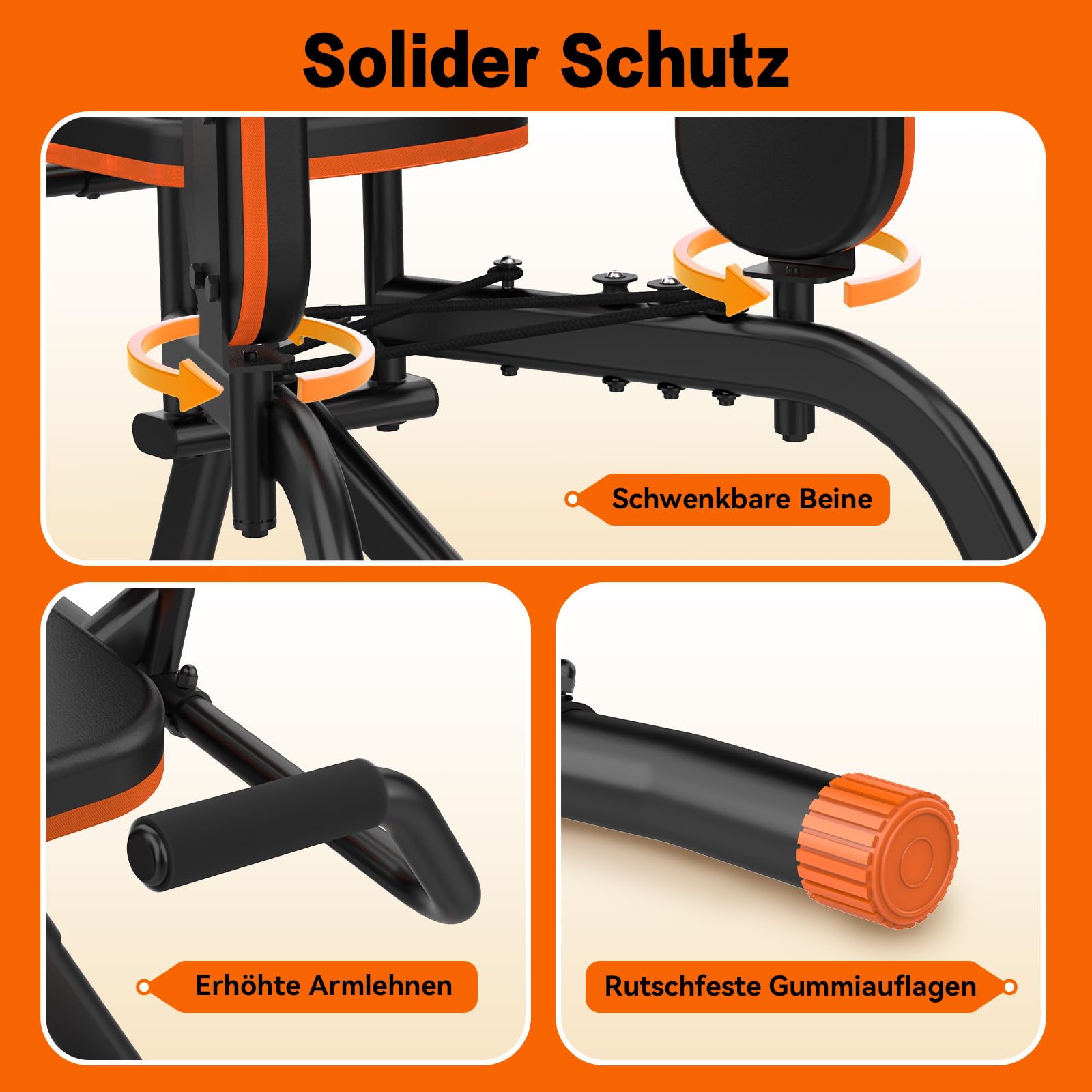 Hip Abductor Machine – Fitnessgerät für Beintraining, Schwarz/Orange