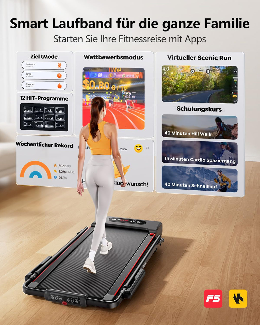 Laufband 6-in-1 Walking Pad klappbar – 12 km/h, 2.5 HP, 136 kg