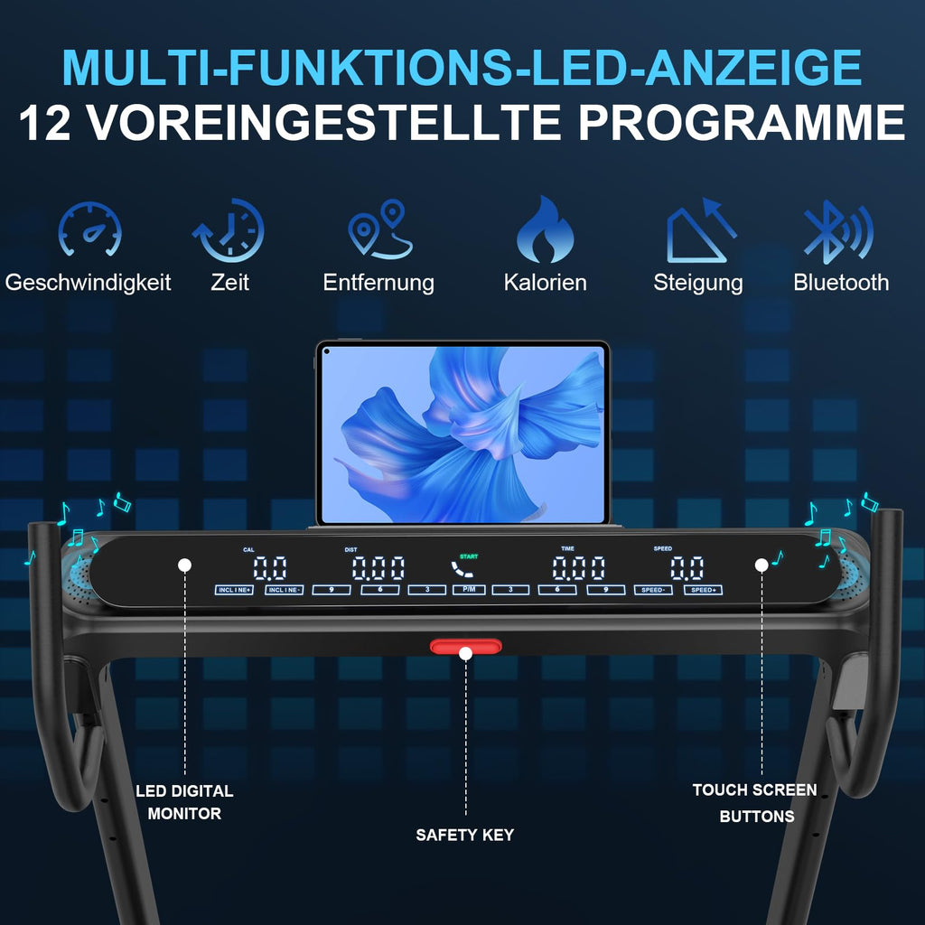 Decorcn Laufband klappbar – 4,5 PS, 16 km/h, 20 Stufen, 150 kg