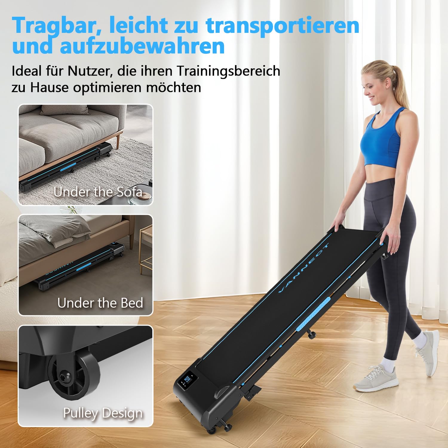 VANNECT Walking Pad – Tragbares Laufband für Zuhause mit Steigung, 1–10 km/h, LED-Display, Fernbedienung, 2,75 HP, bis 150 kg belastbar