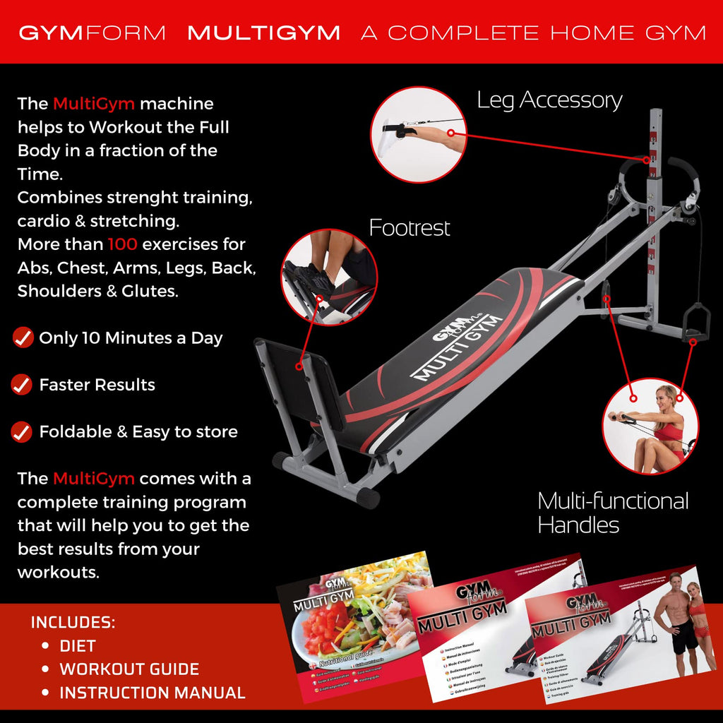 GYMFORM Multigym Heimtrainer – Kraftstation mit Seilzug & Beinzubehör