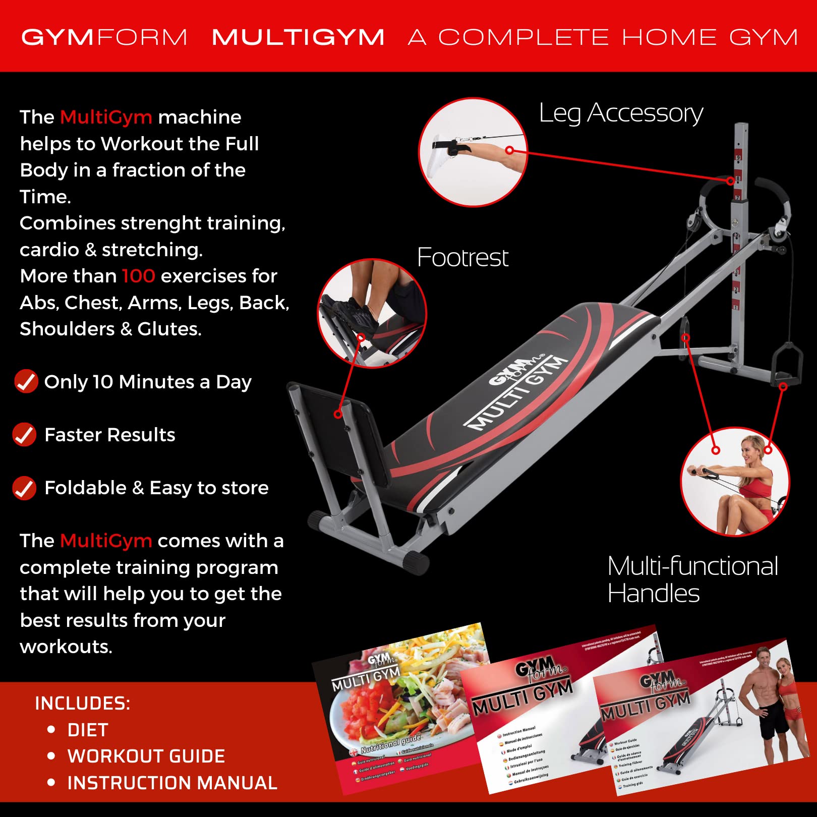 GYMFORM Multigym Heimtrainer – Kraftstation mit Seilzug & Beinzubehör