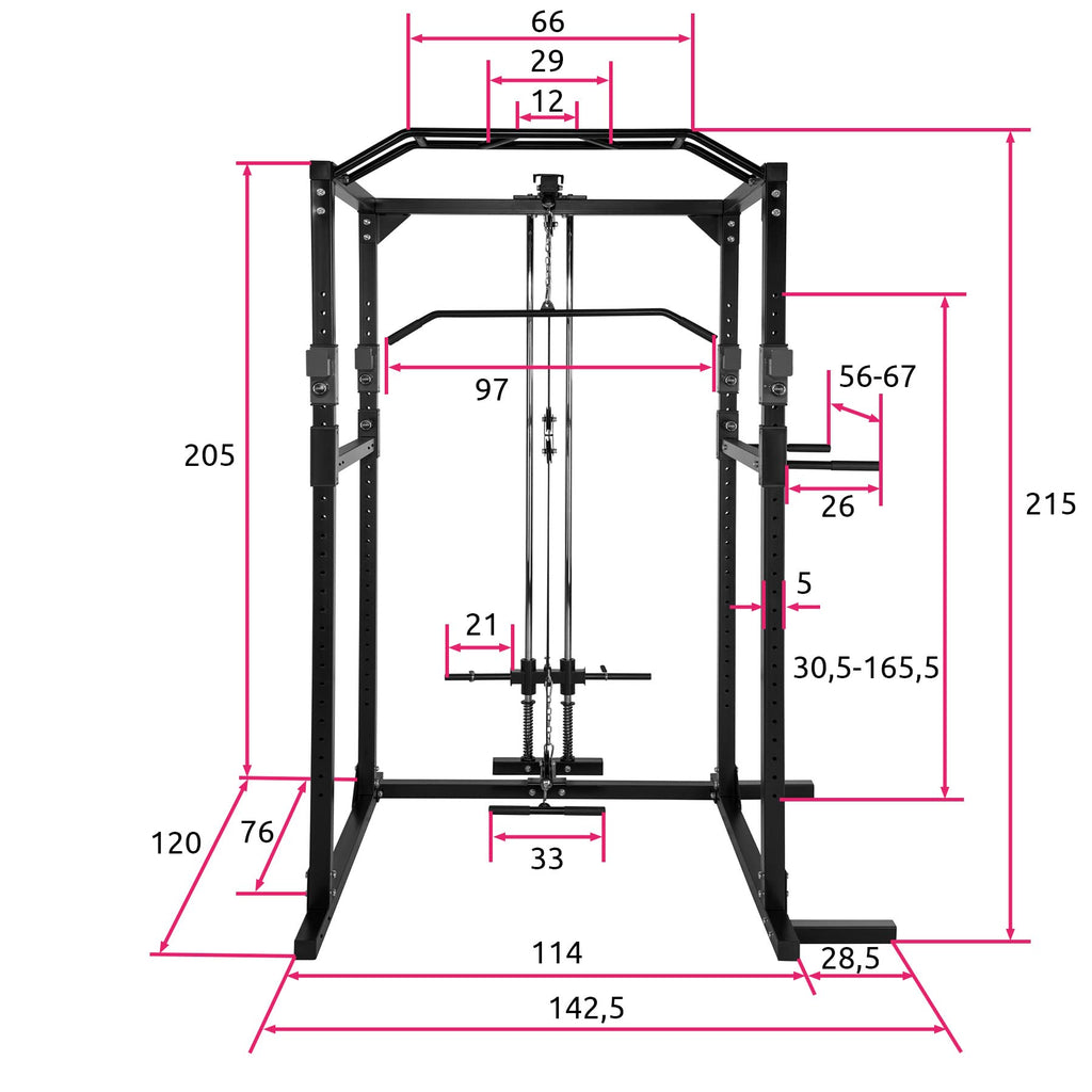 tectake Kraftstation – Power Rack mit Latzug & Klimmzugstange, Schwarz/Blau