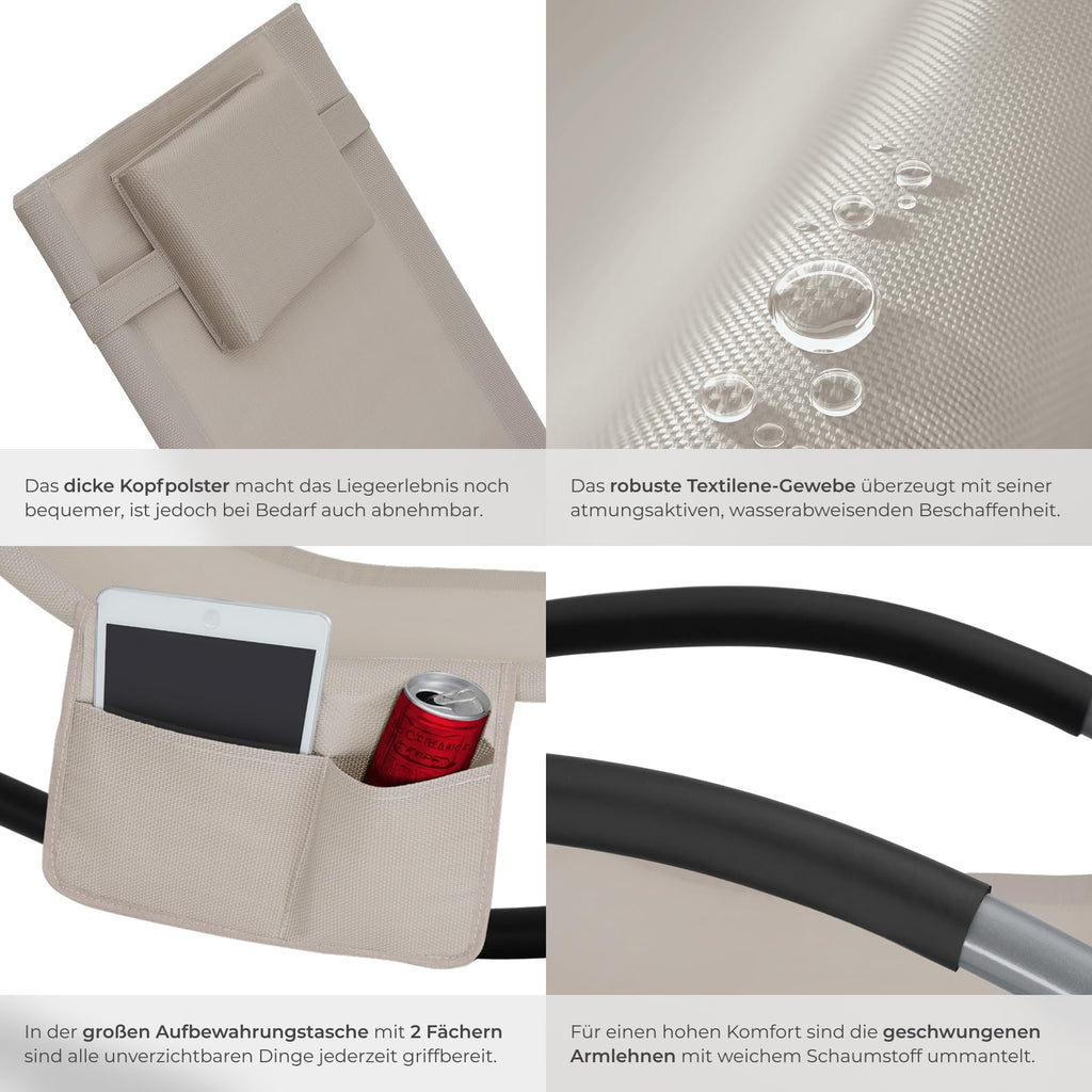 tectake® Gartenliege mit Seitentasche