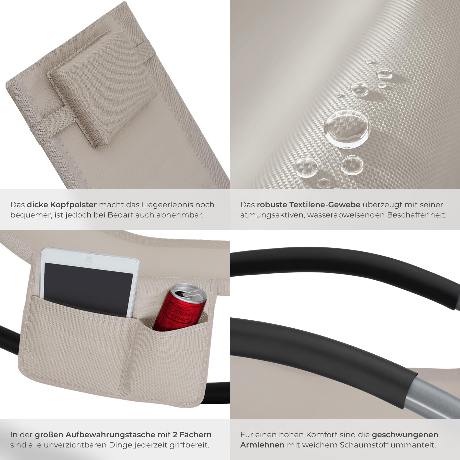 tectake® Gartenliege mit Seitentasche