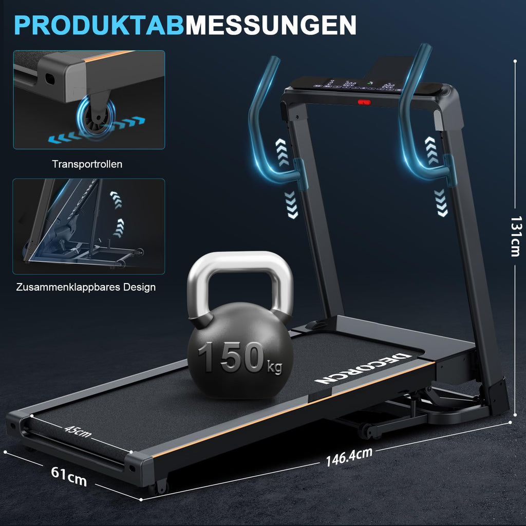 Decorcn Laufband klappbar – 4,5 PS, 16 km/h, 20 Stufen, 150 kg