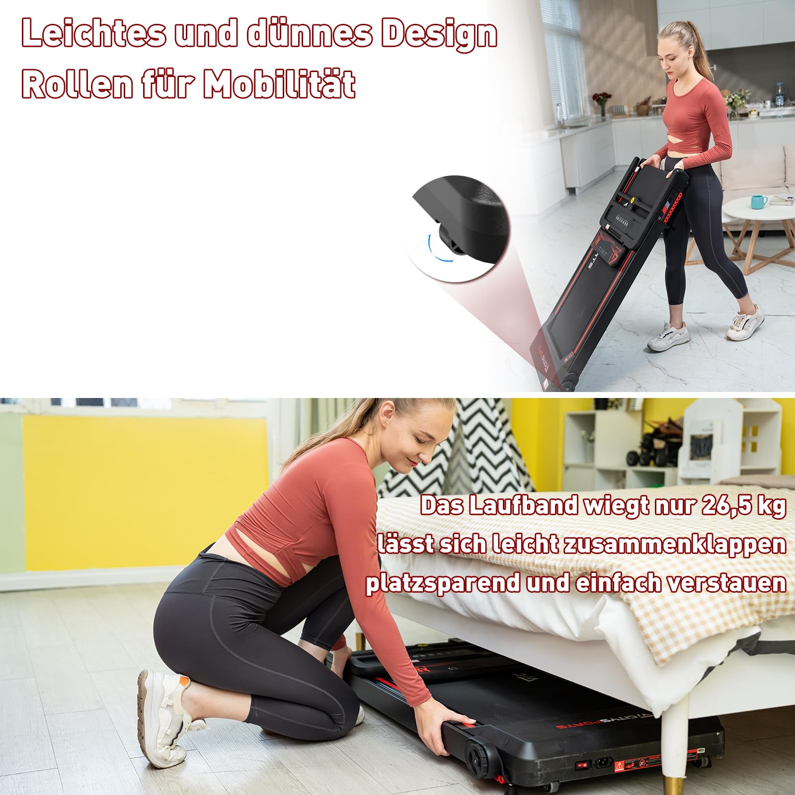 CITYSPORTS Laufband klappbar – 12 km/h, LED, App, Tablet-Halter, Schwarz