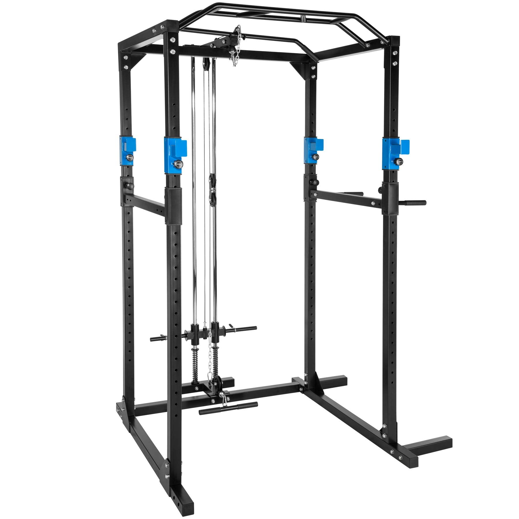 tectake Kraftstation – Power Rack mit Latzug & Klimmzugstange, Schwarz/Blau