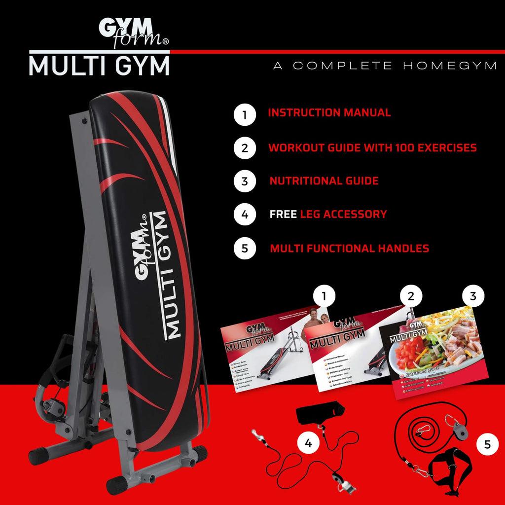 GYMFORM Multigym Heimtrainer – Kraftstation mit Seilzug & Beinzubehör