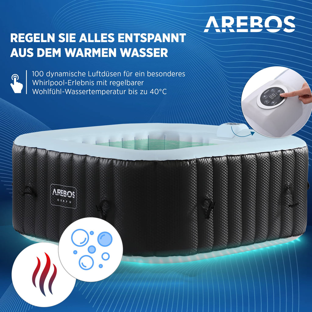 Arebos aufblasbarer Whirlpool mit LED-Beleuchtung
