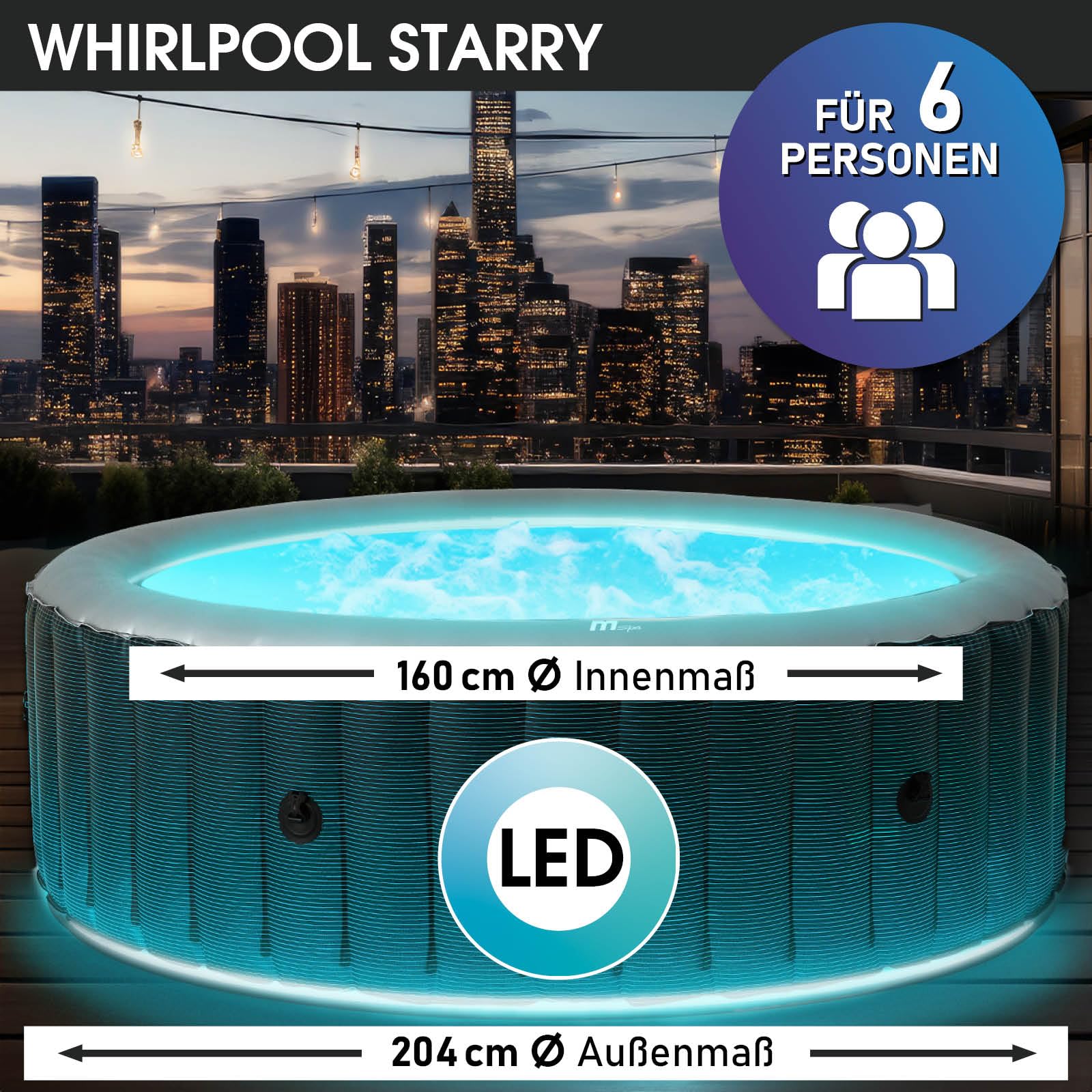 BRAST MSpa Starry – Aufblasbarer Whirlpool mit LED-Beleuchtung