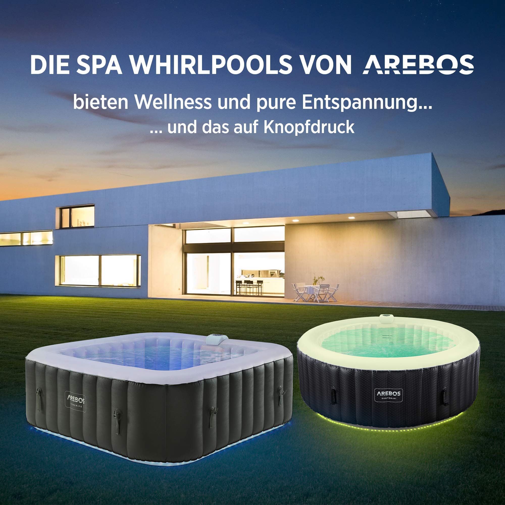 Arebos Spa Whirlpool mit 2400 W und LED-Beleuchtung