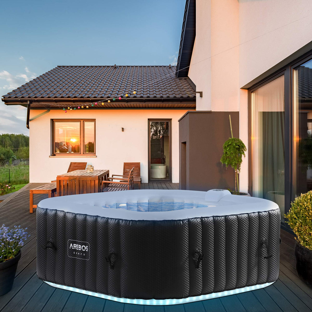 Arebos aufblasbarer Whirlpool mit LED-Beleuchtung