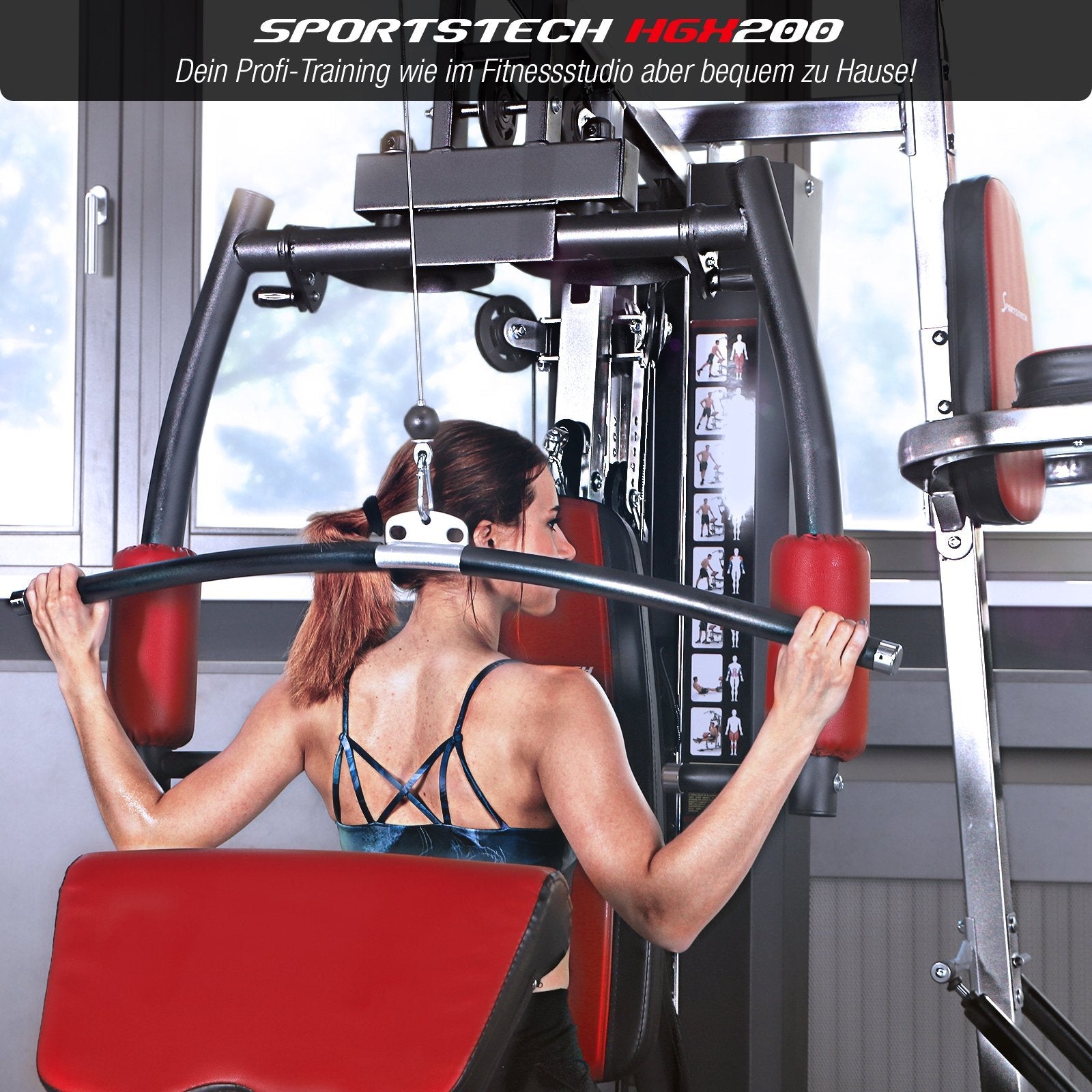 Sportstech Kraftstation HGX150/HGX200 – Homegym mit Stepper/Beinpresse 80 kg