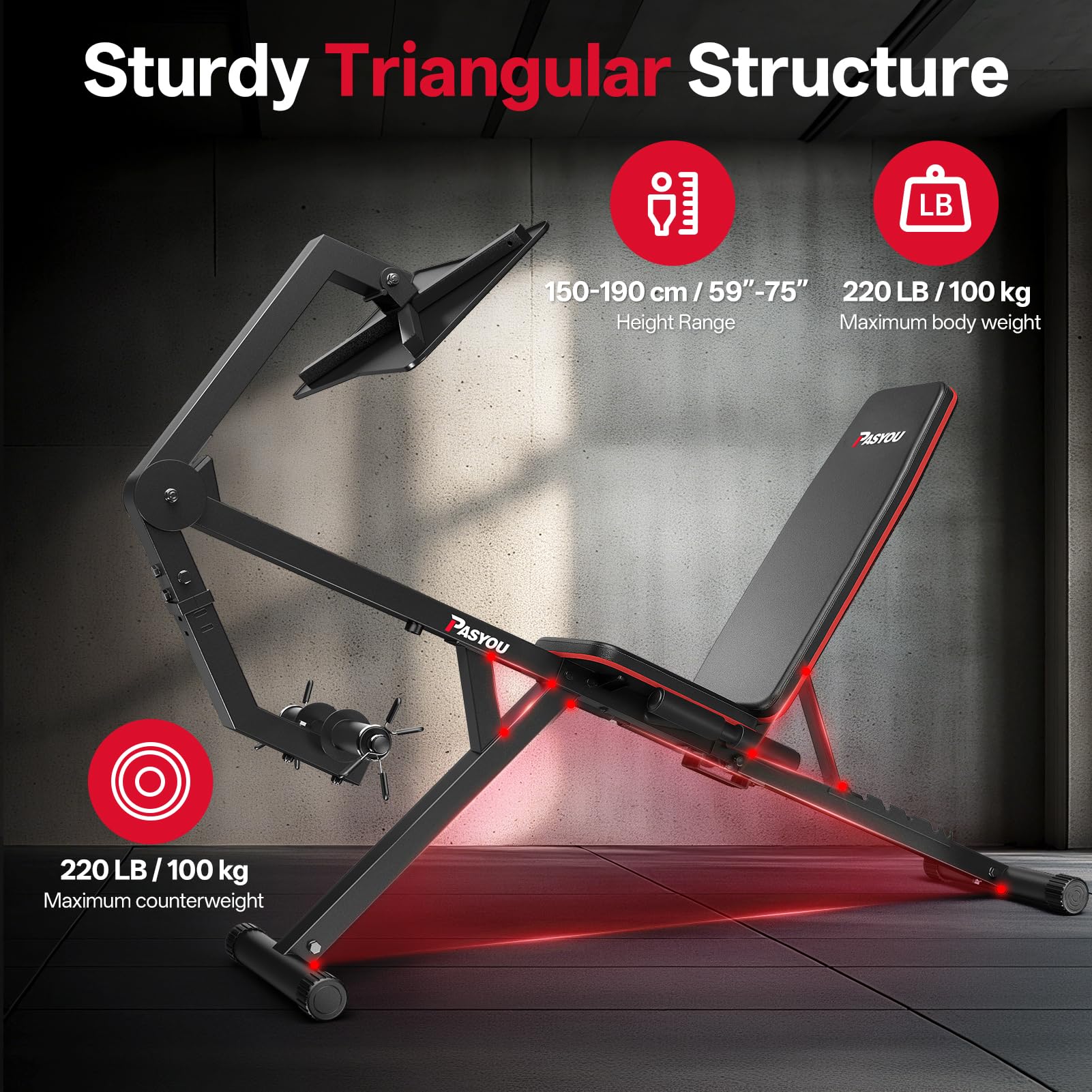 PASYOU Beinstreckermaschine – Verstellbare Hantelbank 100 kg