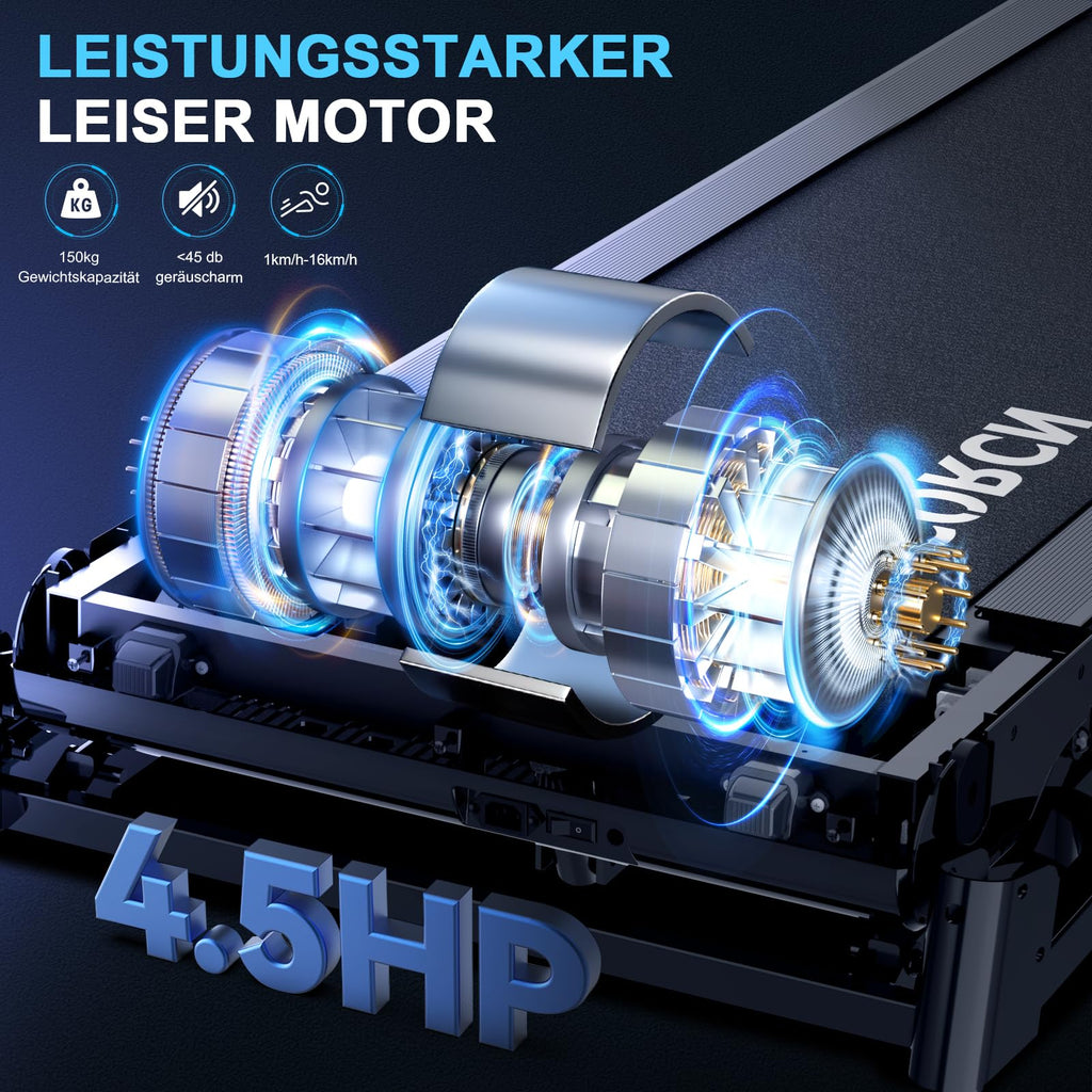 Decorcn Laufband klappbar – 4,5 PS, 16 km/h, 20 Stufen, 150 kg