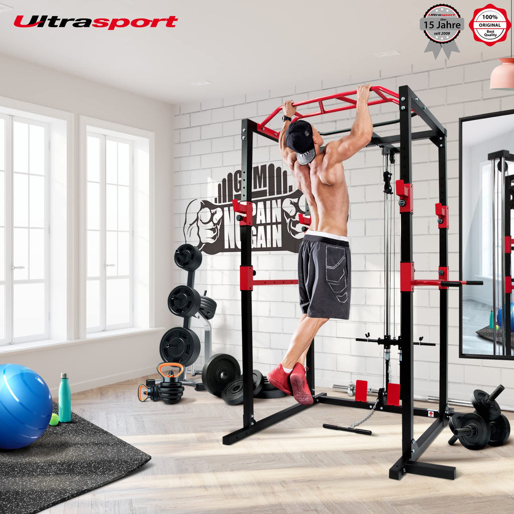 Ultrasport Power Rack – Multifunktionales Fitnessgerät, Schwarz/Rot