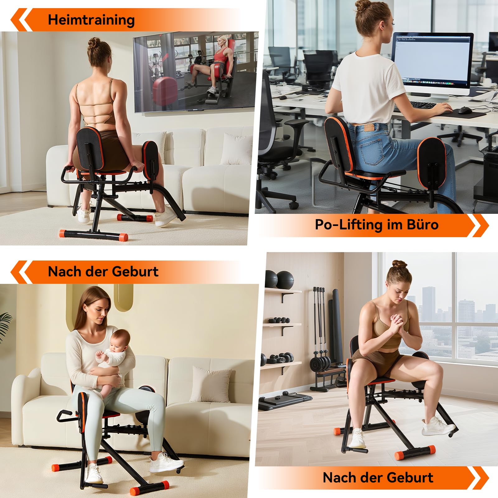 Hip Abductor Machine – Fitnessgerät für Beintraining, Schwarz/Orange