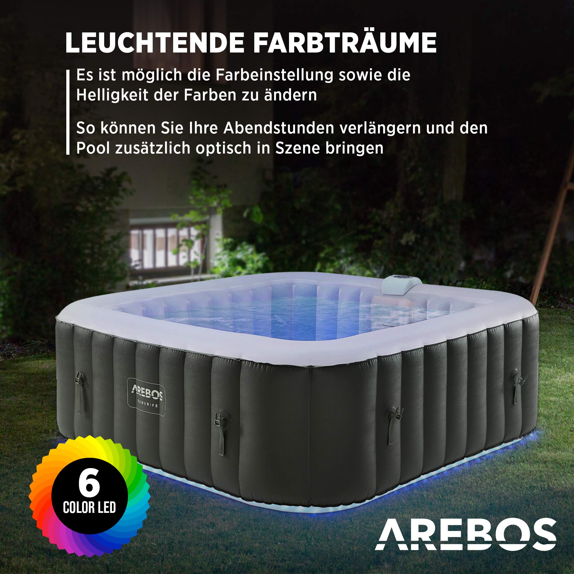 Arebos Spa Whirlpool mit 2400 W und LED-Beleuchtung