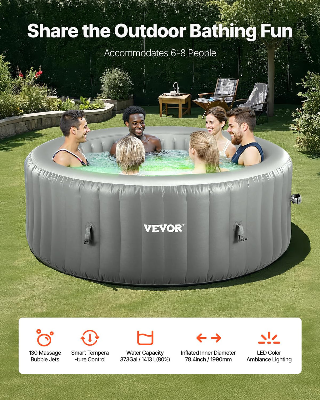 VEVOR aufblasbare Badewanne für 6-8 Personen