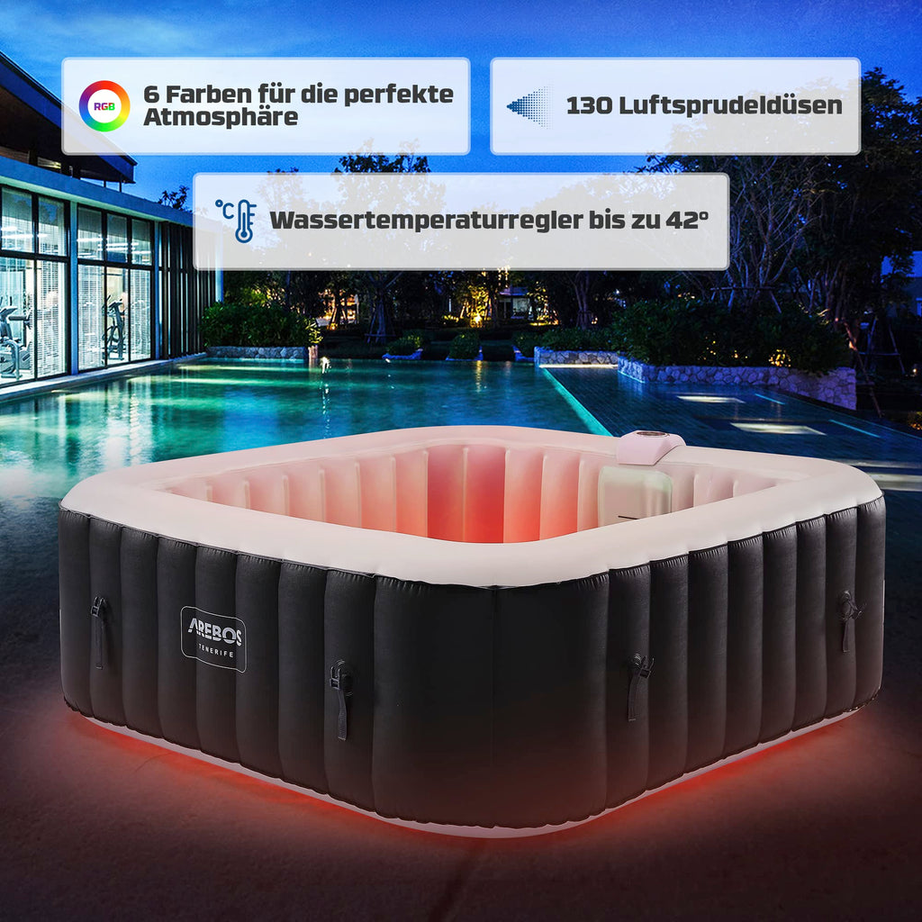 Arebos Spa Whirlpool mit 2400 W und LED-Beleuchtung